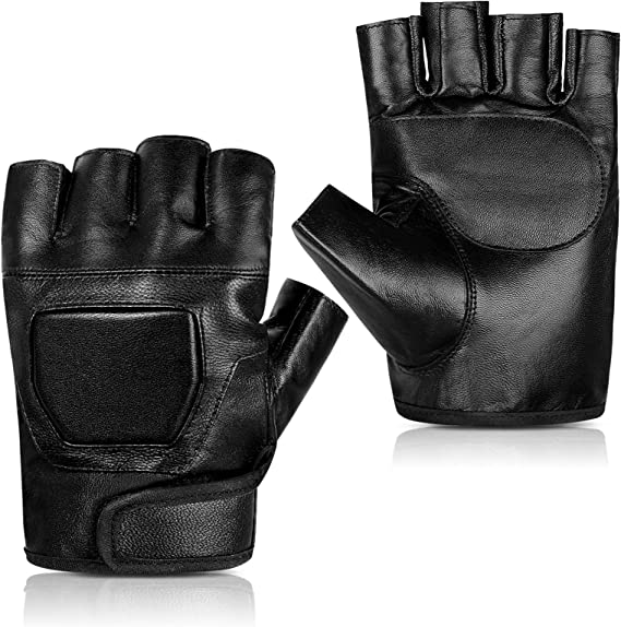Accmor Genuine Leather Cycling Fingerless Gloves for Men and Women