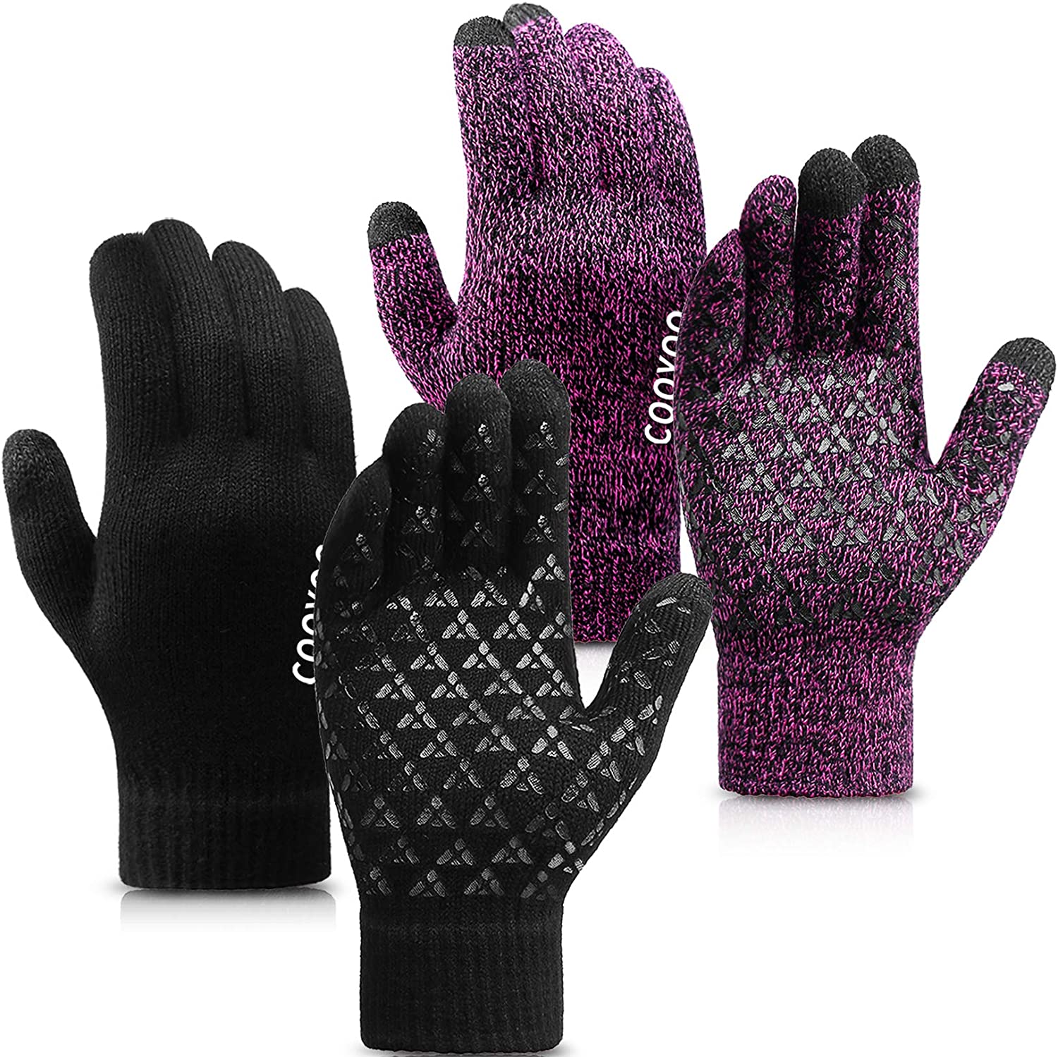 COOYOO Thermal Soft Wool Lining Anti-Slip Silicone Gel Winter Gloves for Men and Women
