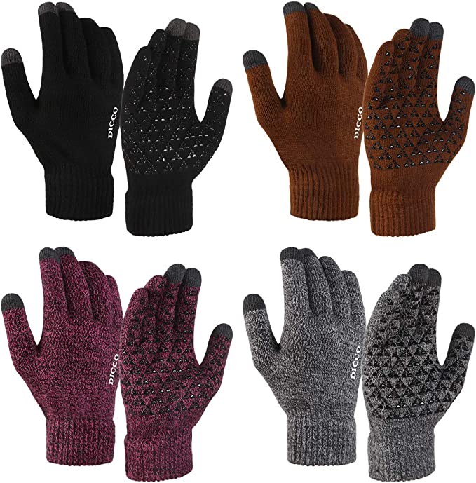 DICCO Winter Knit Anti-Slip Warm Elastic Texting Gloves for Men and Women