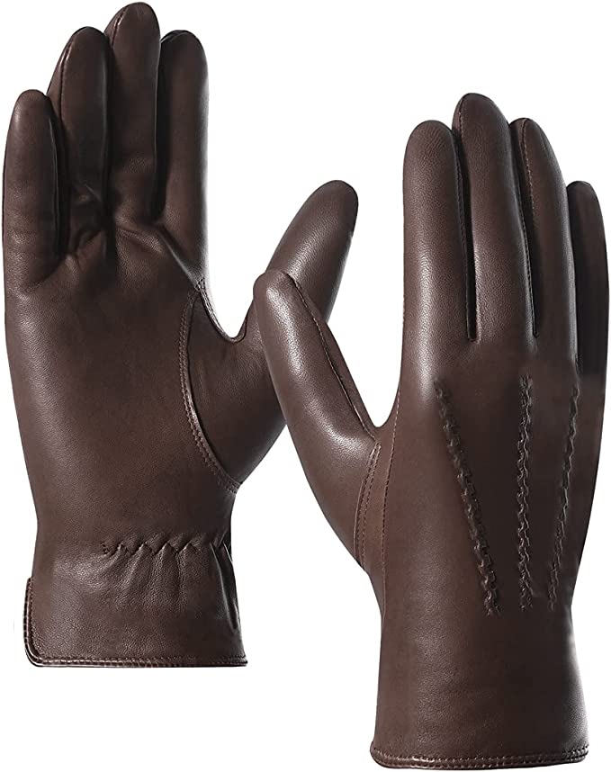 Harssidanzar Sheepskin Leather Driving Riding Winter Gloves for Men
