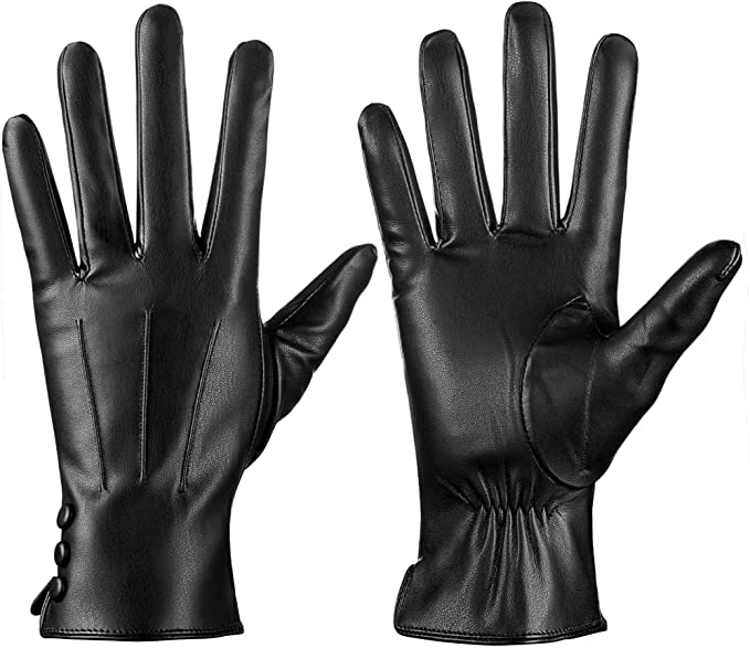 ISHISBEB Warm Wool Lined Winter Leather Gloves for Women