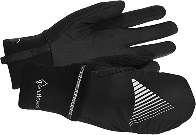 TrailHeads Men’s Touchscreen with Reflective Waterproof Convertible Winter Gloves for Running